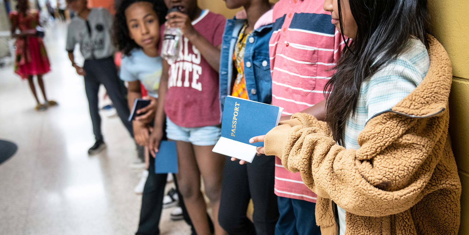 Students doing a multicultural passport activity.